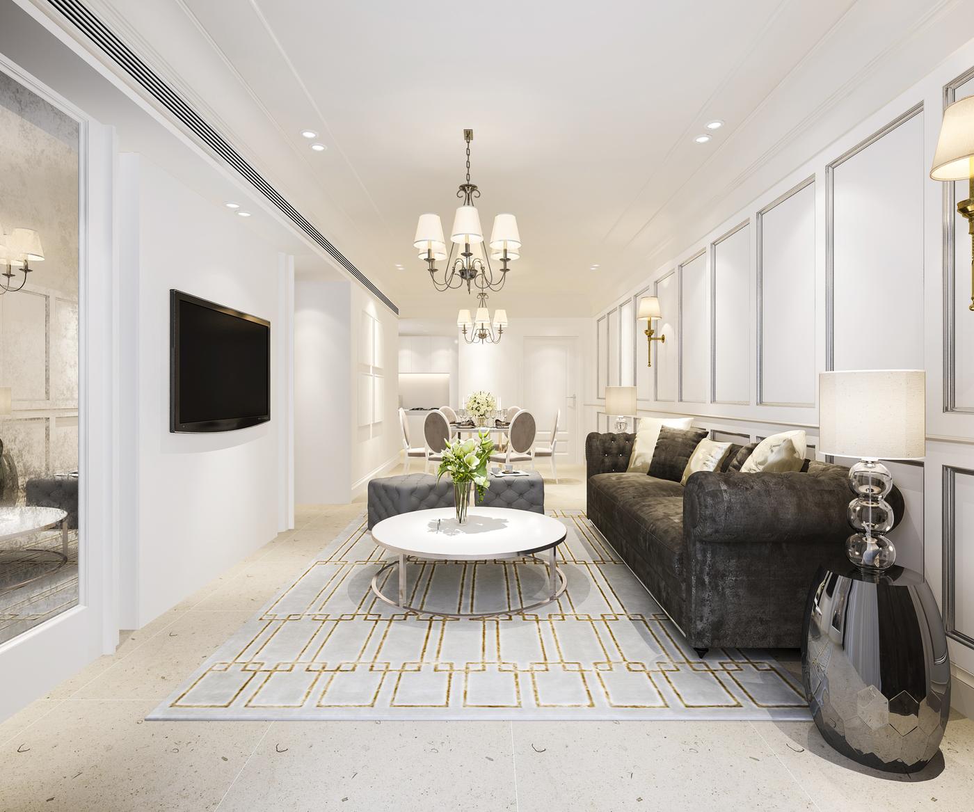 Sala de jantar e estar integradas com decoração de alto padrão