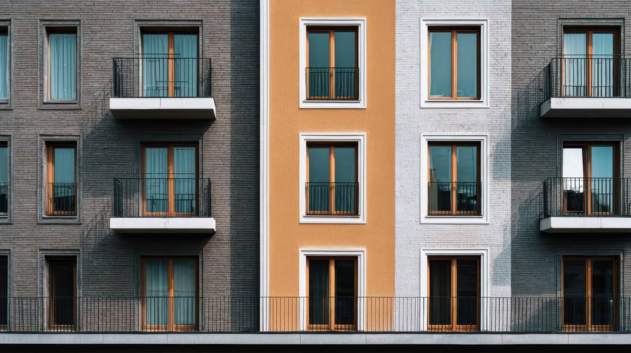 Fachada de edifício residencial moderno com varandas coloridas